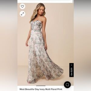 Lulus Most Beautiful Day Ivory Multi Floral Print Organza dress, size 10, NWT